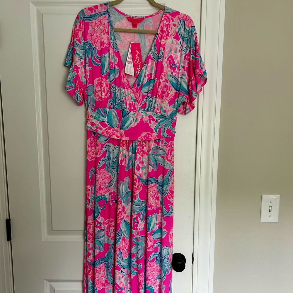 Lilly Pulitzer Jessi Maxi Dress prosecco pin in Pinking Positive NWT